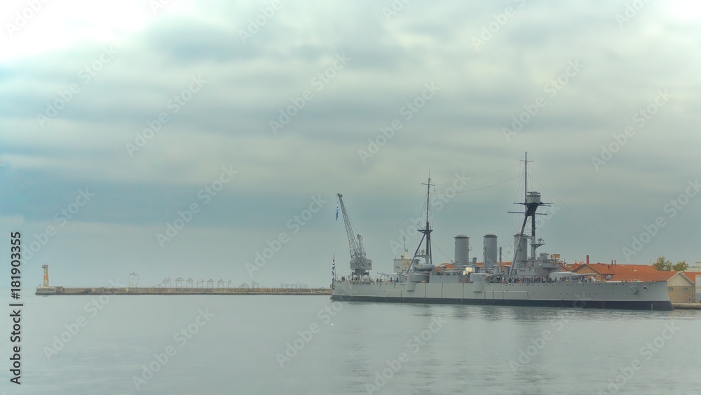 warship  in the harbor