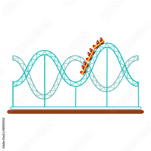 Roller coaster, rollercoaster ride in amusement park, flat style icon, vector illustration isolated on white background. Flat icon, illustration of rollercoaster amusement park ride