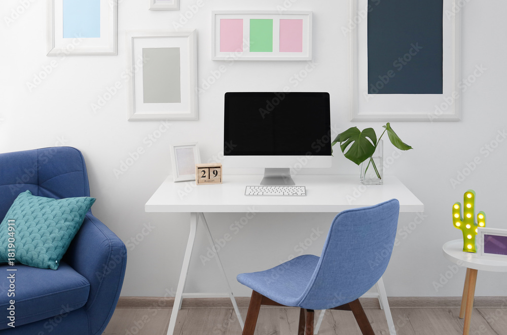 Interior of beautiful modern room with comfortable workplace Interior of beautiful modern room with comfortable workplace