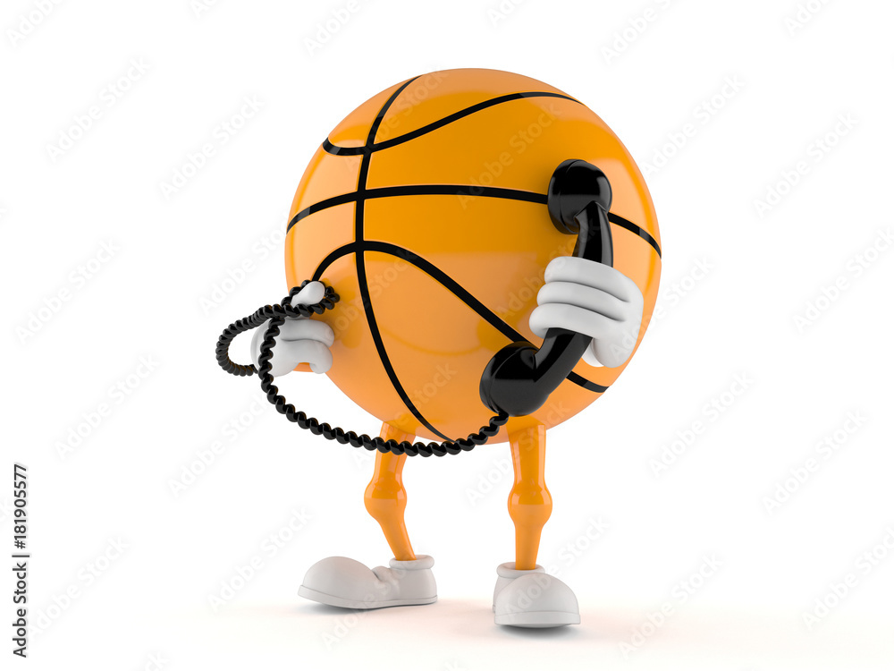 Basketball character holding a telephone handset