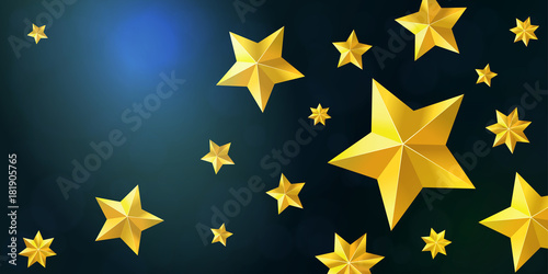 Christmas and New Year 2018 background. Gold stars on  blue background. 