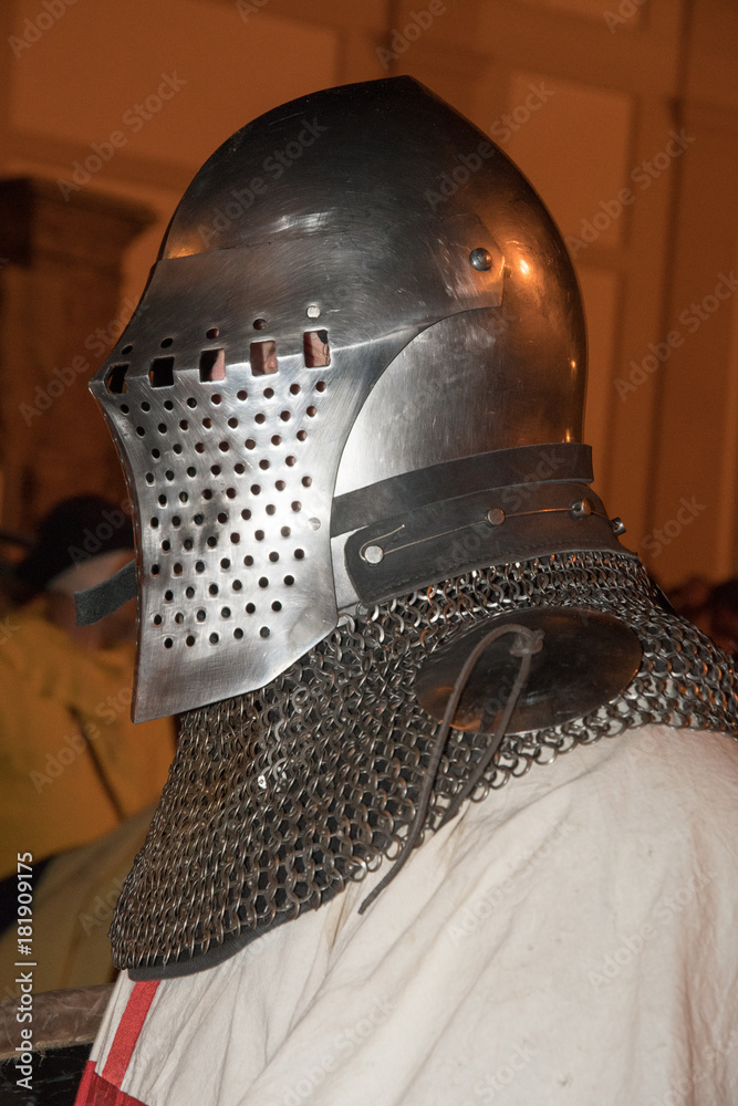 medieval historical re-enactment with man in armor