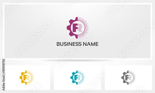 R Letter Gear Dots Alphabet Logo Vector