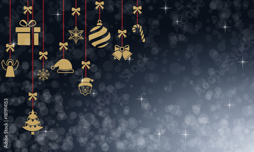 Weihnachtskarte mit hängenden Weihnachtsmotiven - (Gold)