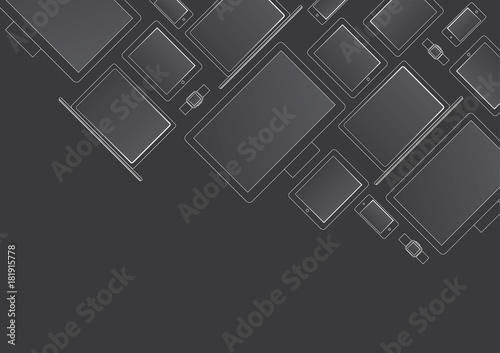 Modern devices and gadgets pattern grey background