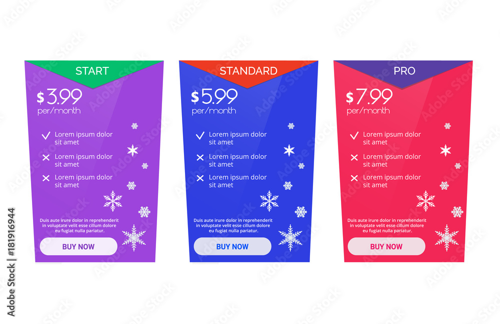 Colored Christmas banner for tariffs, a set of pricing tables and boxes