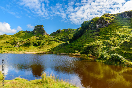 The very green nature of the Mystic Fairy Glen in the Isle of SKye, Scotland