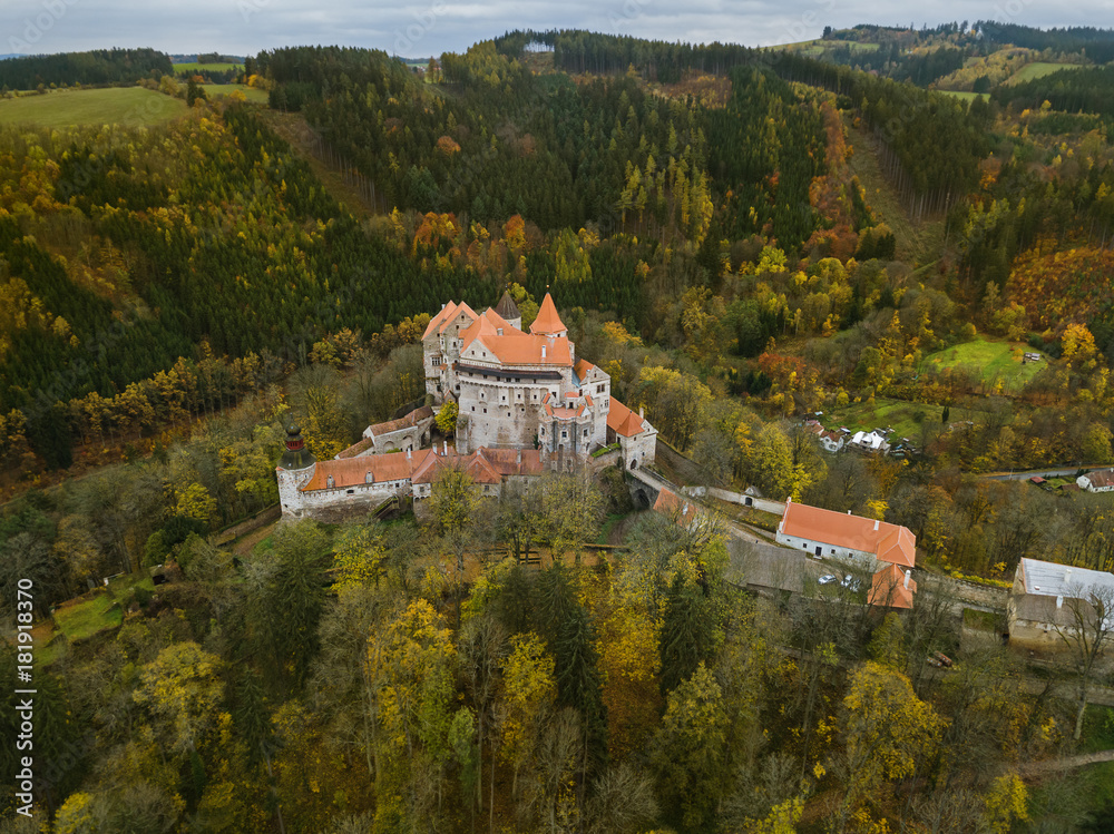 Castle Pernstejn in Czech Republic - aerial view