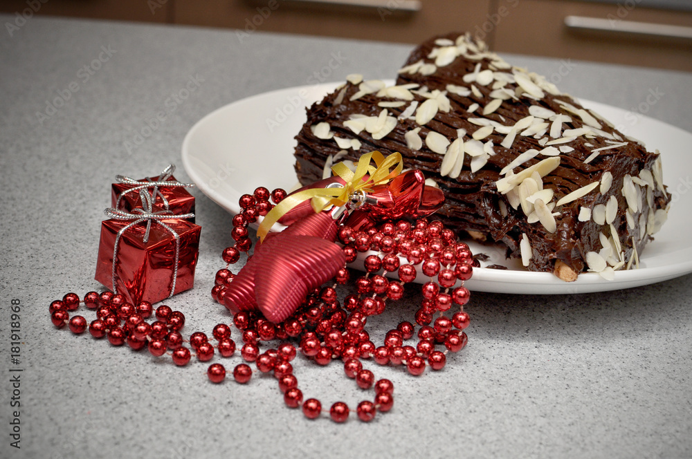 Christmas log with decorations Christmas log with decorations