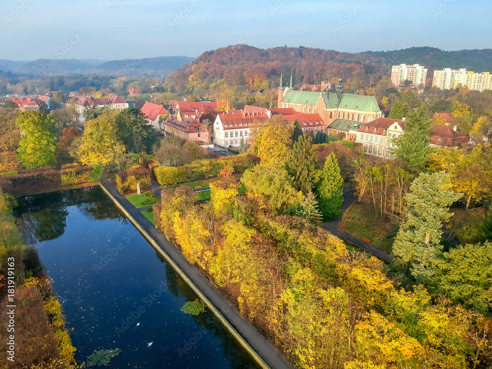 Aerial autumn view over city park in Gdansk