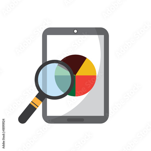 mobile phone and pie chart statistics magnifier digital vector illustration