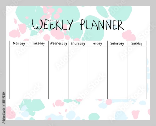 Hand drawing vector weekly planner. Abstract painting templates.