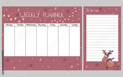 Cute Christmas and holiday weekly planner with deer.