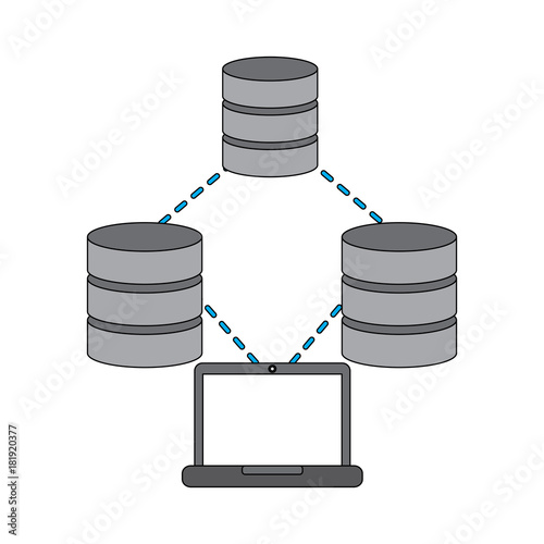 laptop technology data base center connection storage and process vector illustration