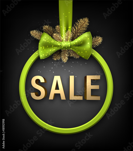 Green Christmas sale card with bow.