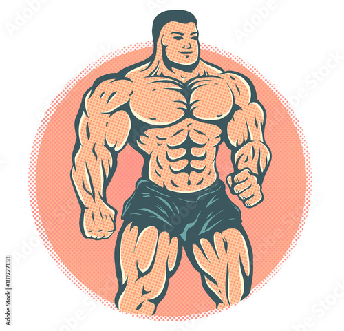 bodybuilder on halftone background.