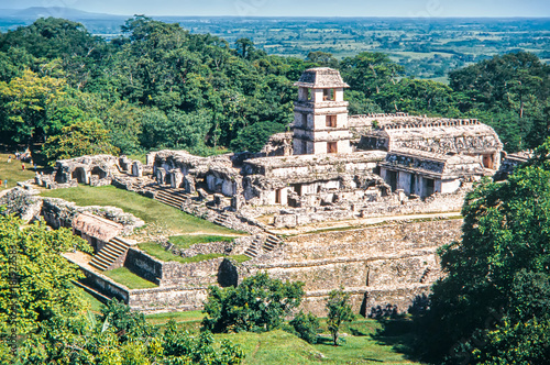 Palace and observatory at mayan ruins of Palenque. Chiapas, Mexico.