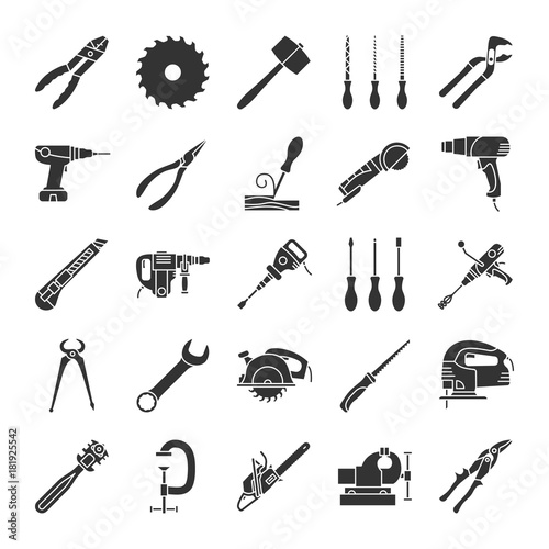 Construction tools glyph icons set