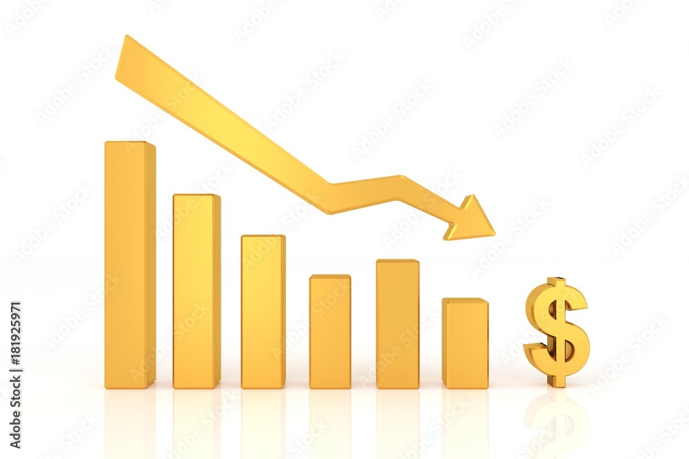 Down graph of dollar currency. 3D rendering. Down graph of dollar currency. 3D rendering.