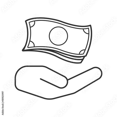 Open hand with money linear icon