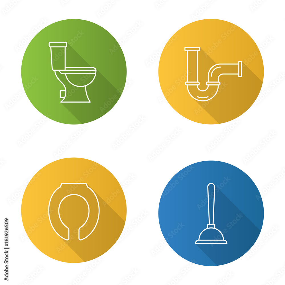 Plumbing flat linear long shadow icons set Plumbing flat linear long shadow icons set