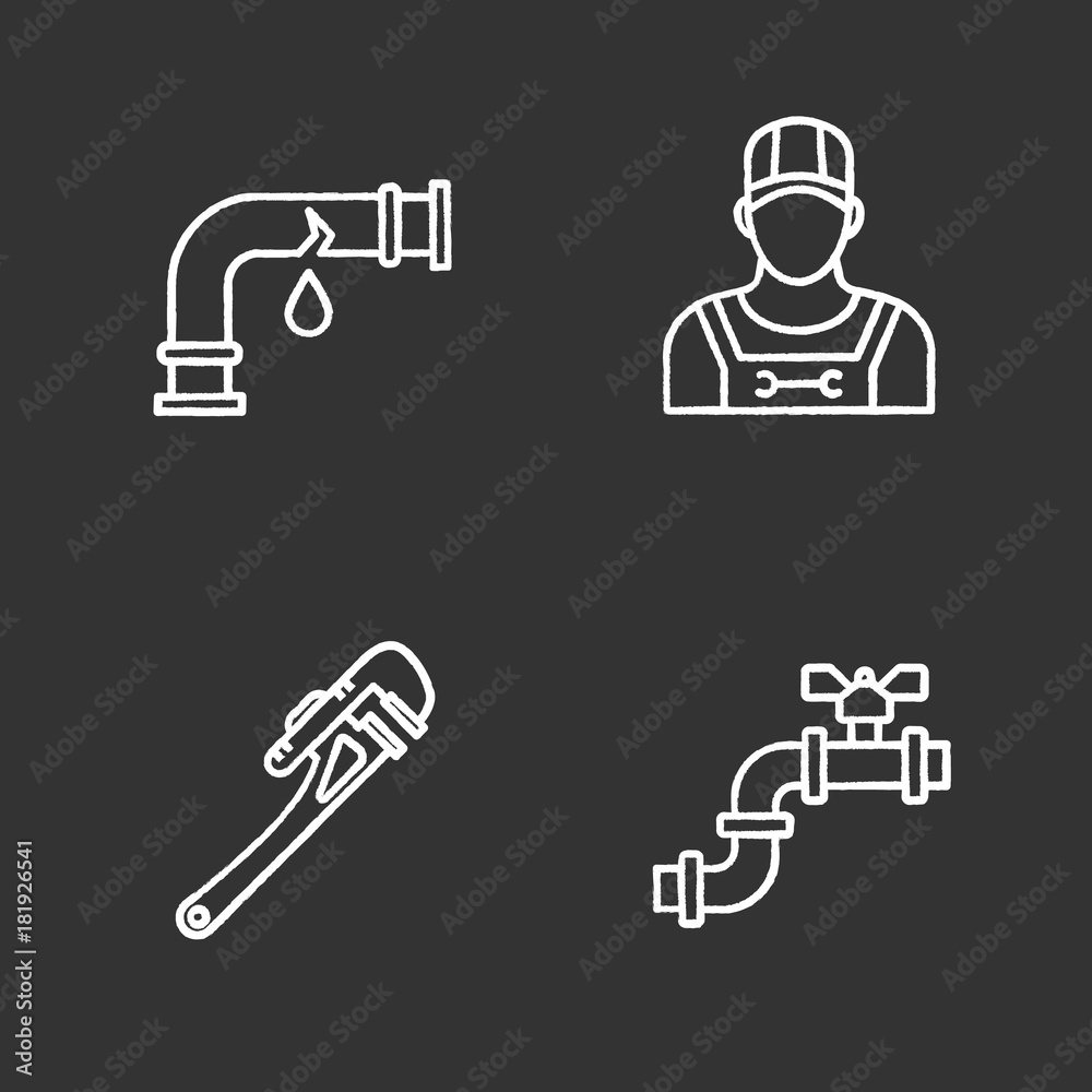 Plumbing chalk icons set Plumbing chalk icons set