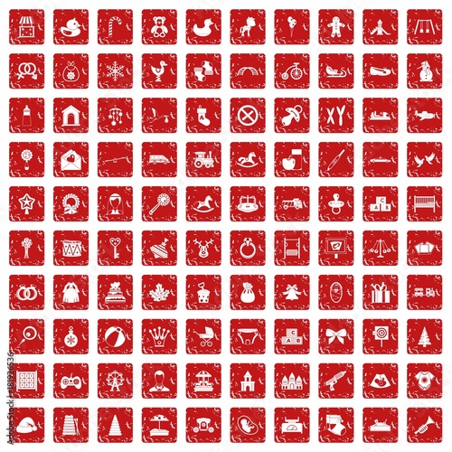 100 baby icons set grunge red