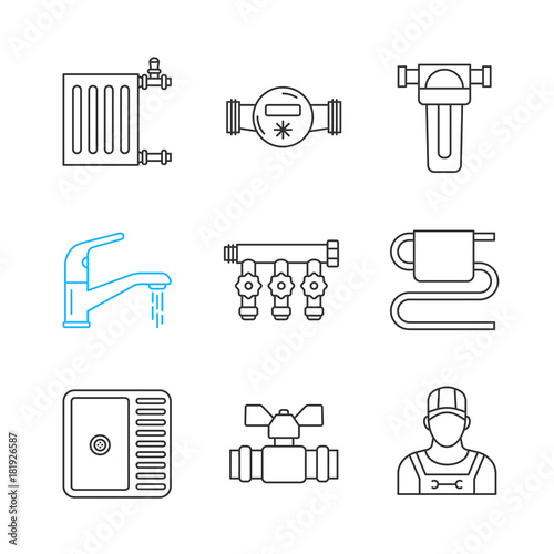 Plumbing linear icons set