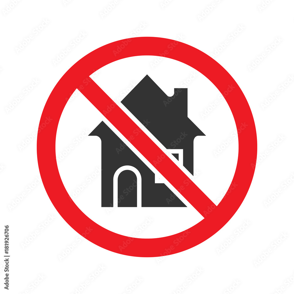 Forbidden sign with house glyph icon Forbidden sign with house glyph icon
