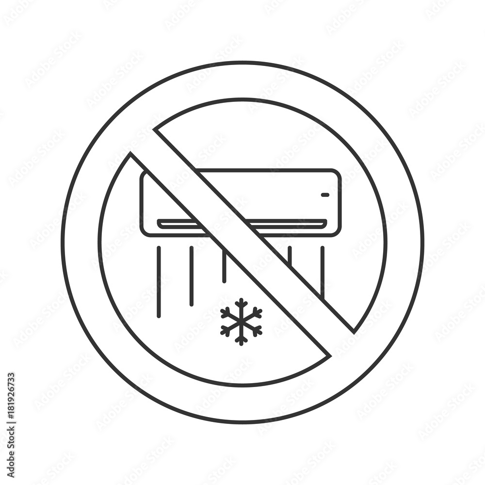 Forbidden sign with air conditioner linear icon Forbidden sign with air conditioner linear icon