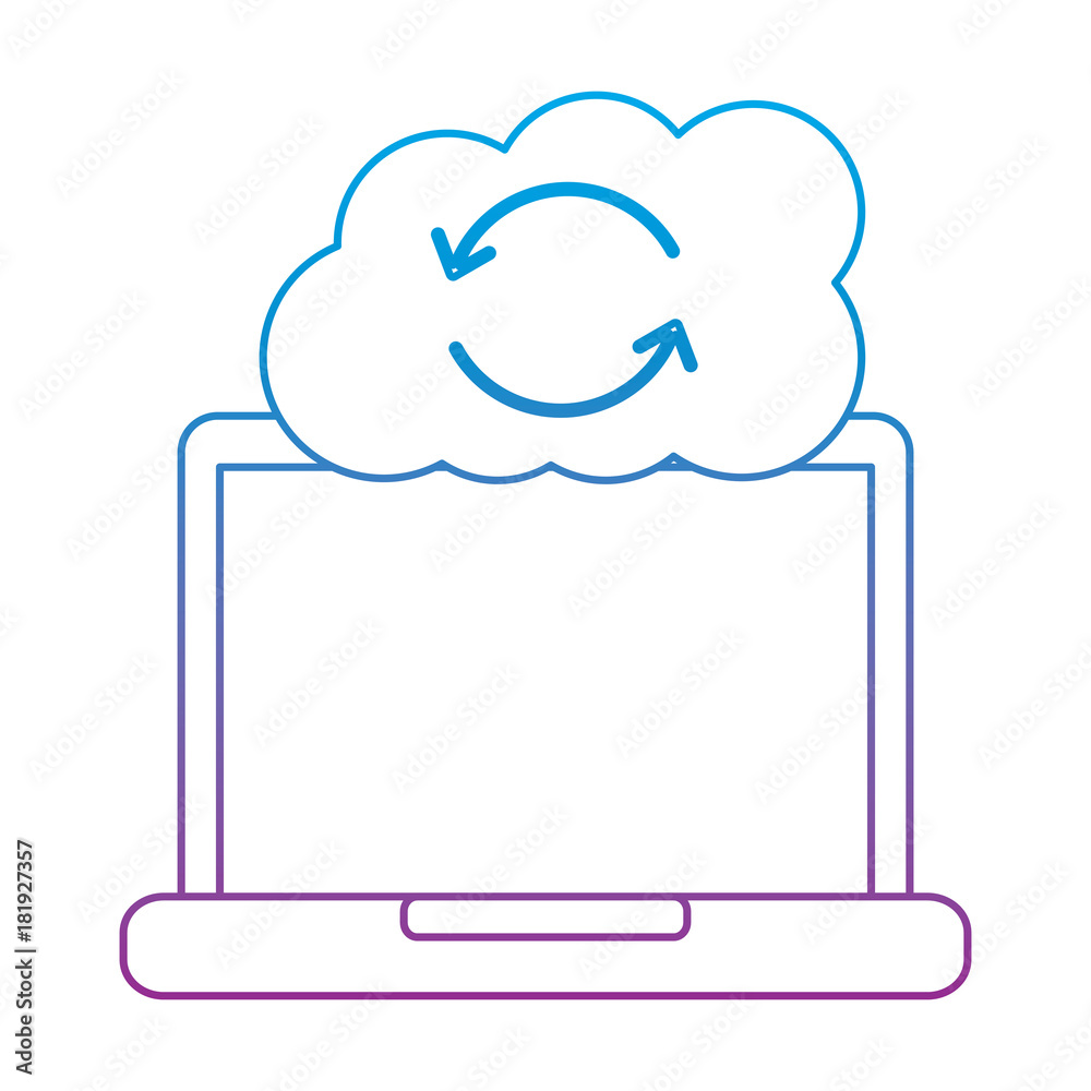 cloud storage device laptop with cloud data base vector illustration cloud storage device laptop with cloud data base vector illustration