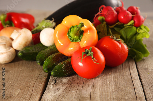 Fresh vegetables on a clean wooden table