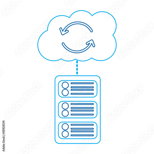 server with cloud storage web hosting icon image vector illustration design  blue line