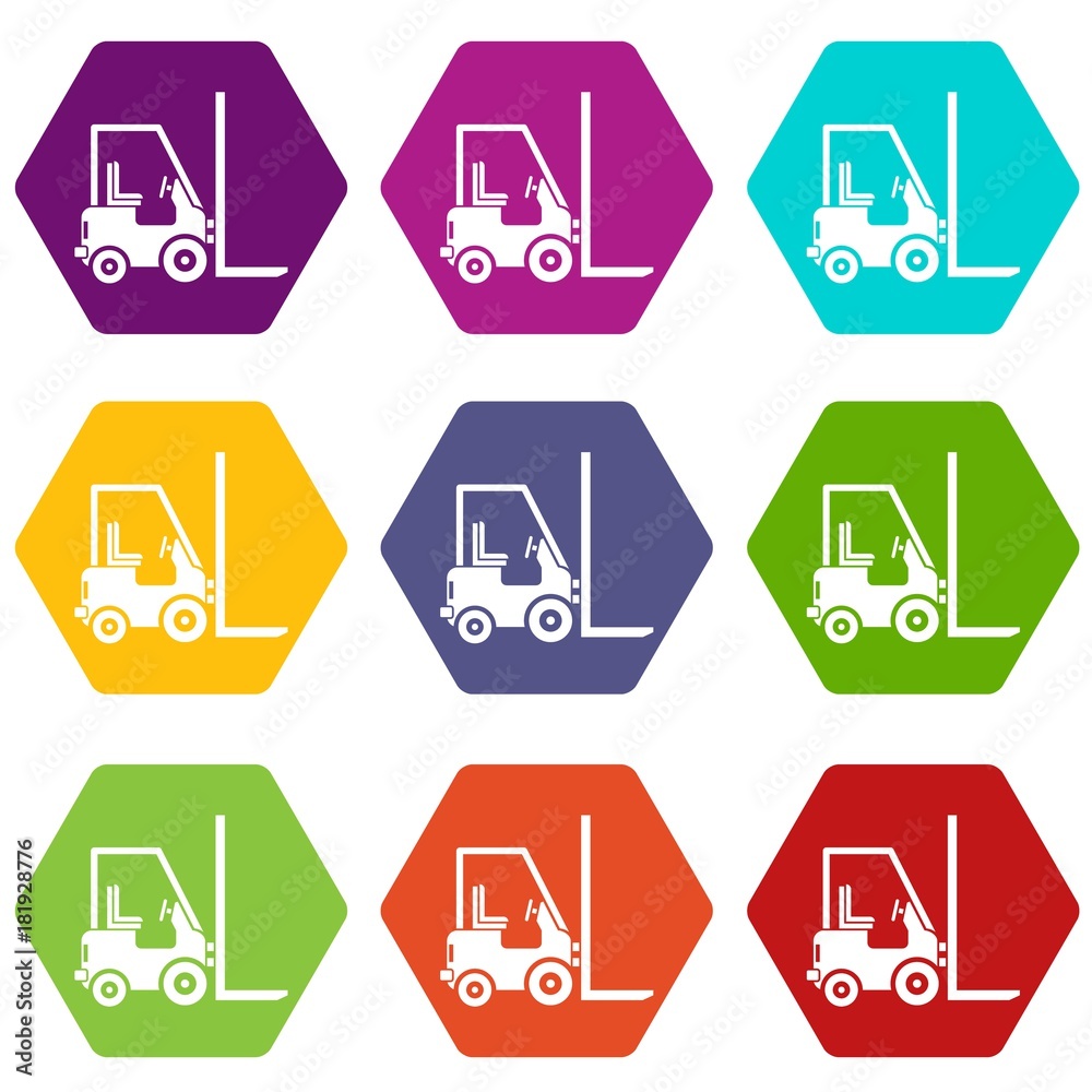 Stacker loader icon set color hexahedron Stacker loader icon set color hexahedron