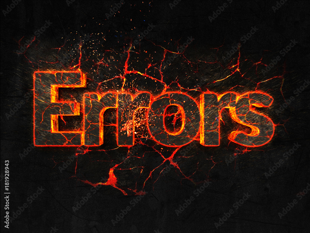 Errors Fire text flame burning hot lava explosion background.