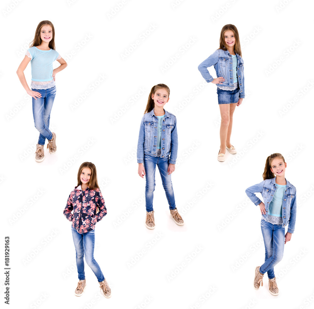 Collection of photos adorable smiling happy little girl child isolated Collection of photos adorable smiling happy little girl child isolated