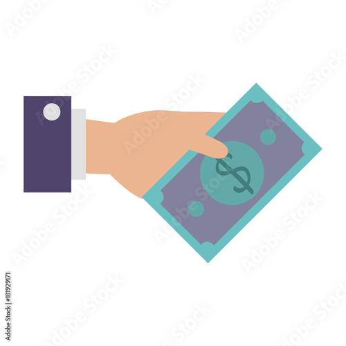hand human with bill dollar money icon vector illustration design