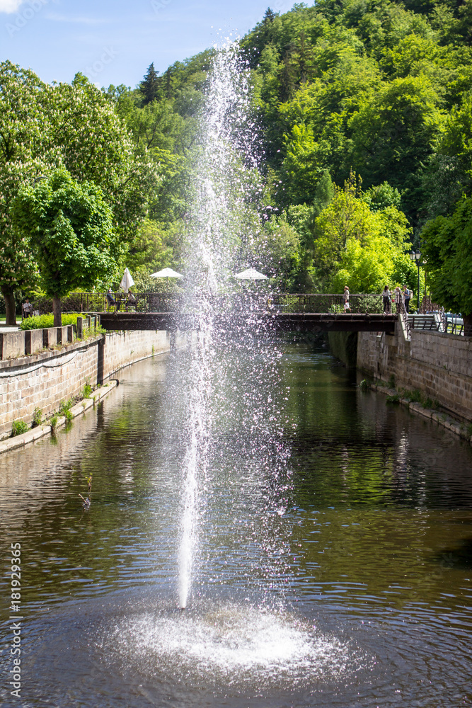 Fountain in river Tepla in Karlovy Vary