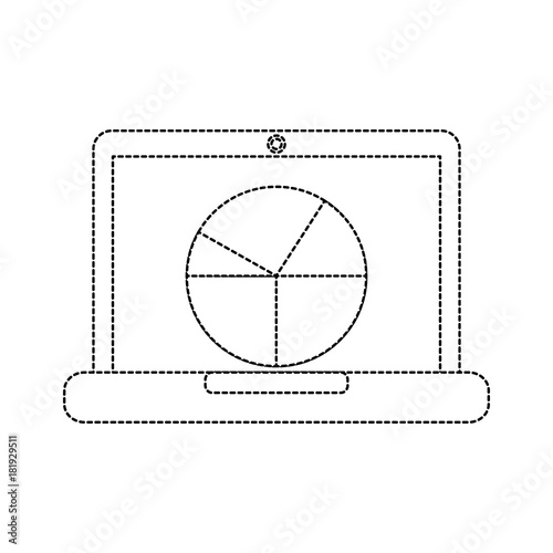 pie graph chart on laptop screen icon image vector illustration design black dotted line