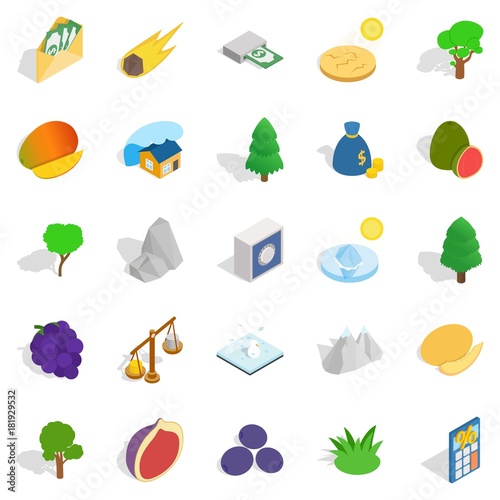 Nature without people icons set, isometric style