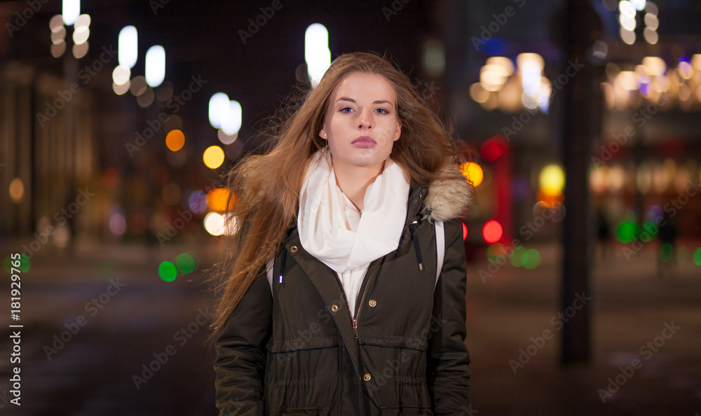 Beautiful woman at night in the city Beautiful woman at night in the city