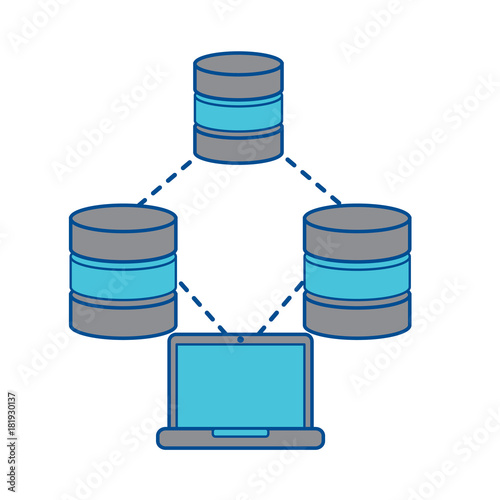 databases with laptop data center icon image vector illustration design  grey and blue