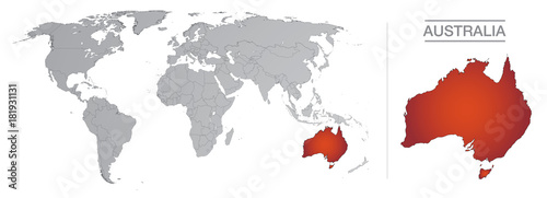 Australia in the world, with borders and all the countries of the world separated