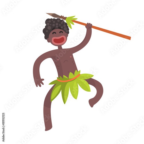 Funny black skinned aboriginal warrior with weapon