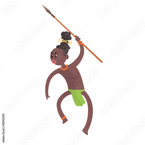 Aggressive black skinned aboriginal warrior with weapon