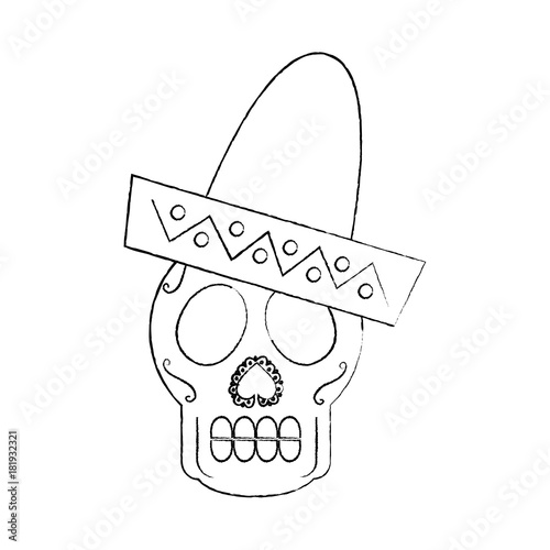 skull in hat day of the dead mexican celebration vector illustration
