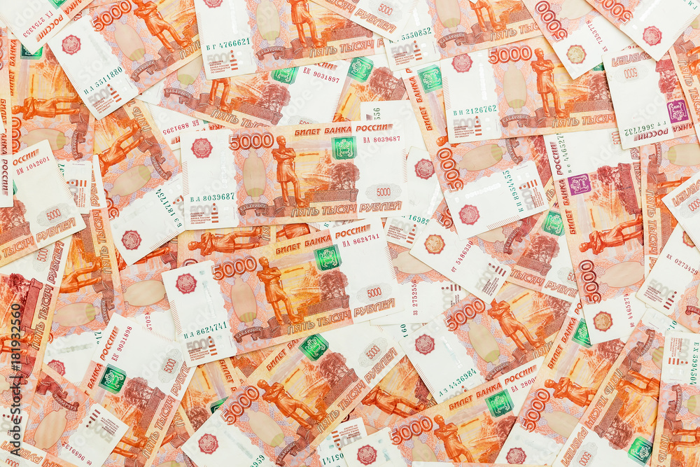 Russian money, paper banknote. Financial concept. Flat lay, top view Russian money, paper banknote. Financial concept. Flat lay, top view