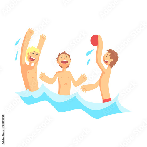 Teenagers boys playing with ball in the sea
