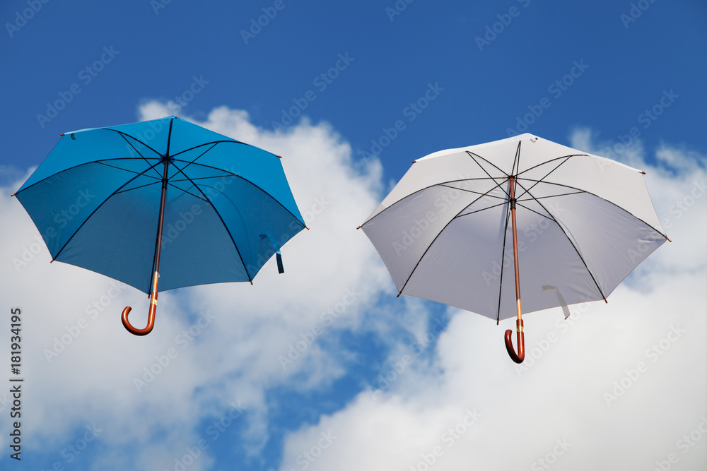 Floating Umbrellas in Blue and White