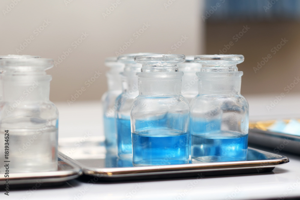 Reagent bottle with alcohol for medical training of operating room. Reagent bottle with alcohol for medical training of operating room.